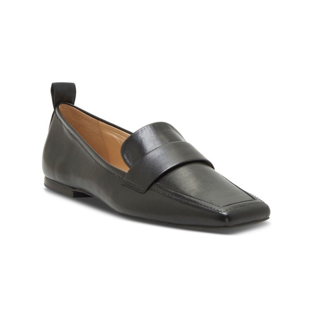 VINCE CAMUTO Womens Black Comfort Emelyn Square Toe Slip On Leather Loaf…